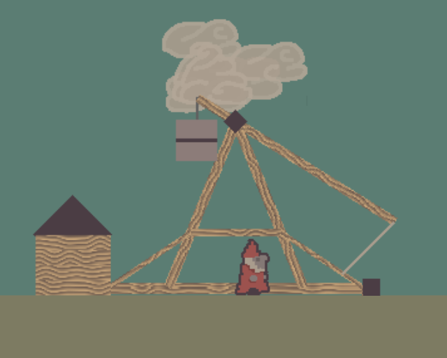 A gnome approaching the business end of a trebuchet